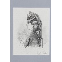 Nakrycia głowy w stylu biedermeier. Litografia. Polska ok. 1860 r. 